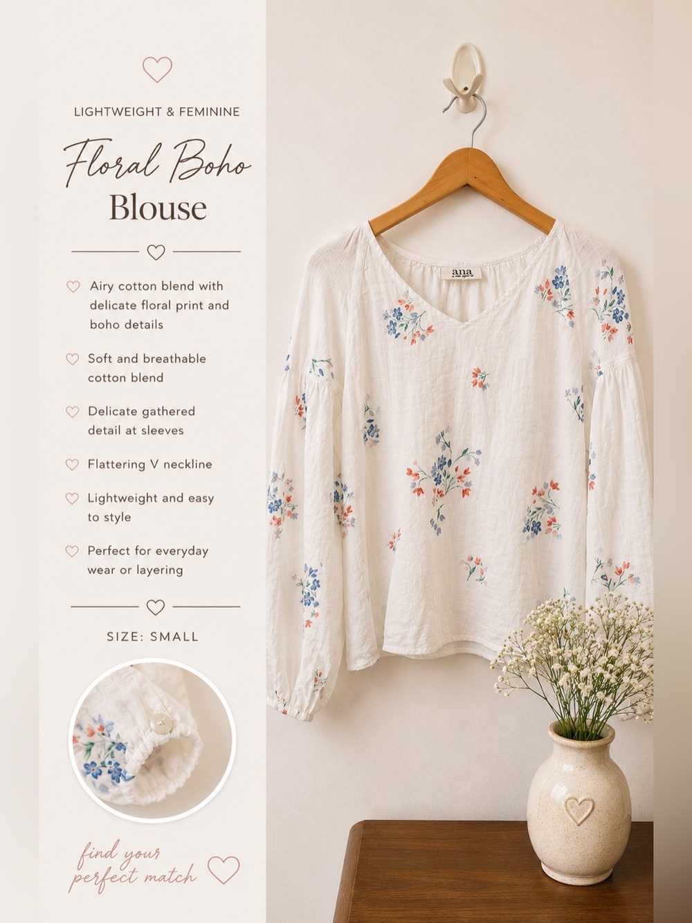 a.n.a White Floral Boho Long Sleeve Blouse